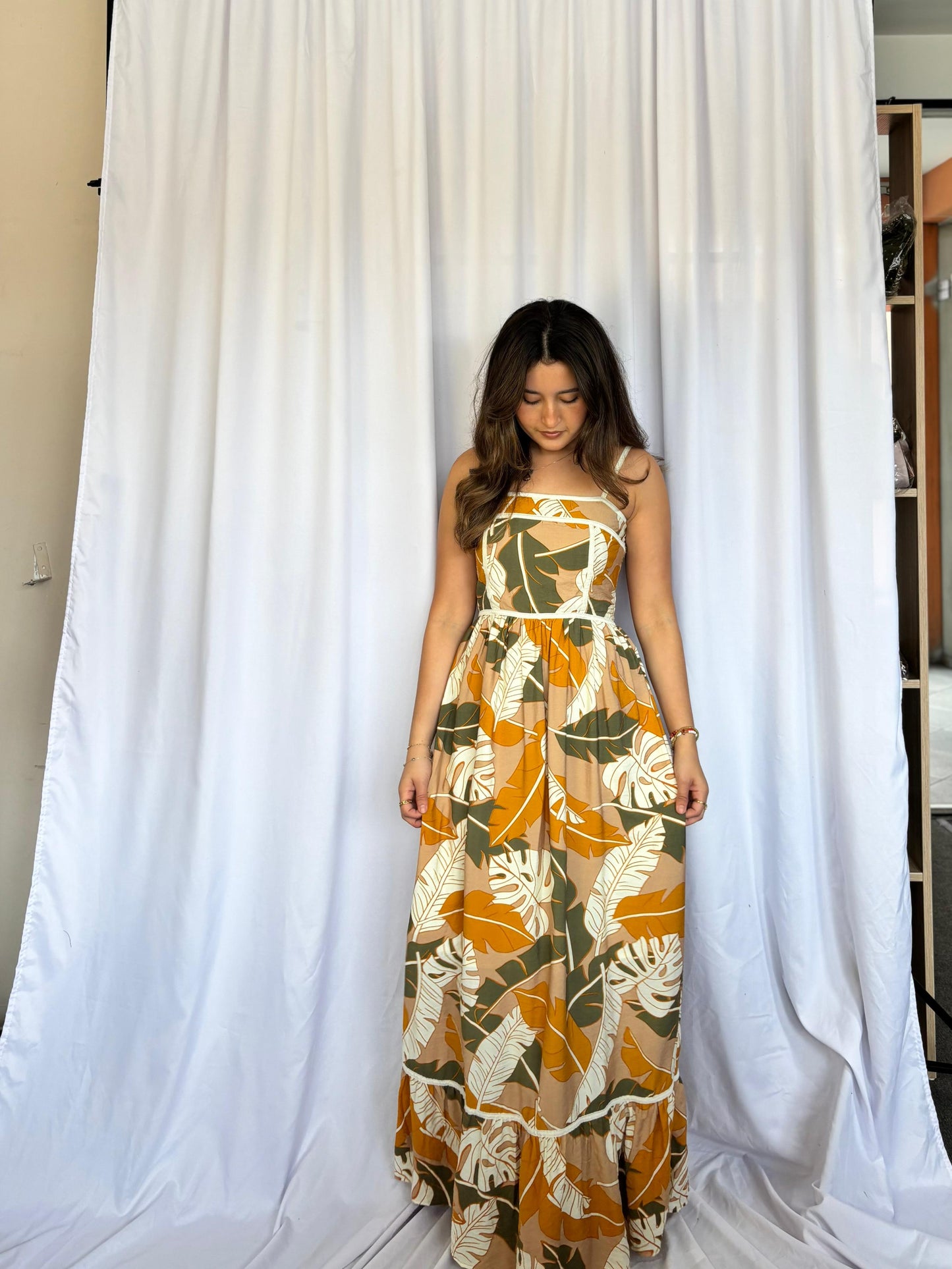 VESTIDO SINCERELY JULES HOJAS - MOSTAZA