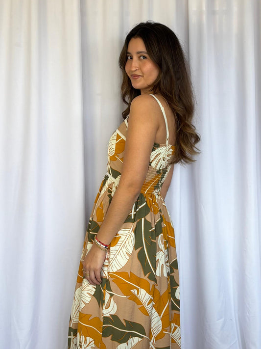 VESTIDO SINCERELY JULES HOJAS - MOSTAZA