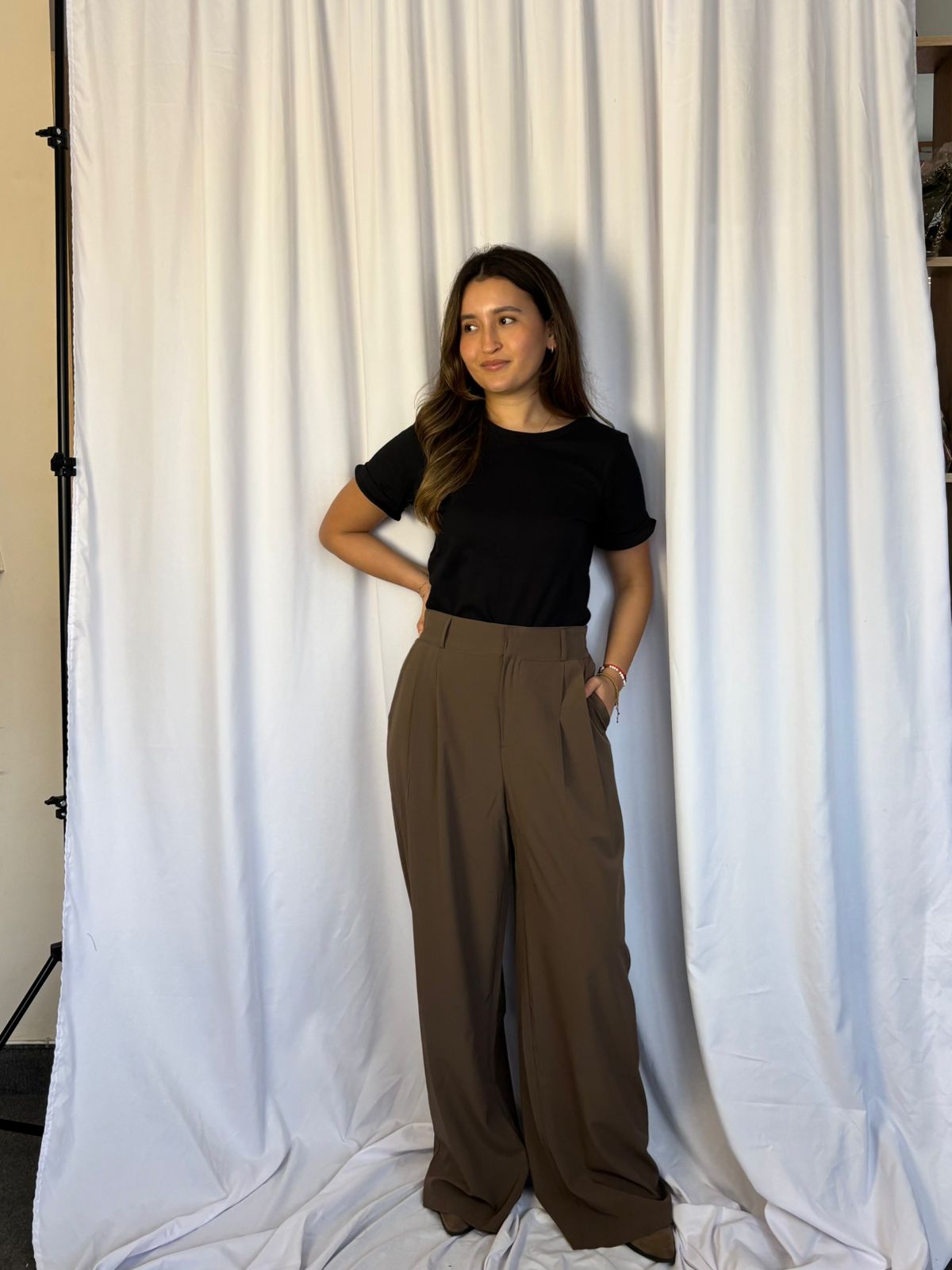 PANTALON WIDE LEG - MARRON