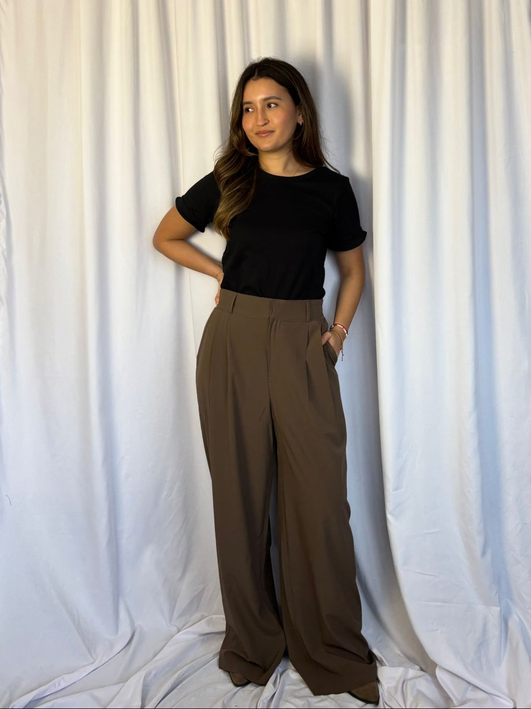 PANTALON WIDE LEG - MARRON