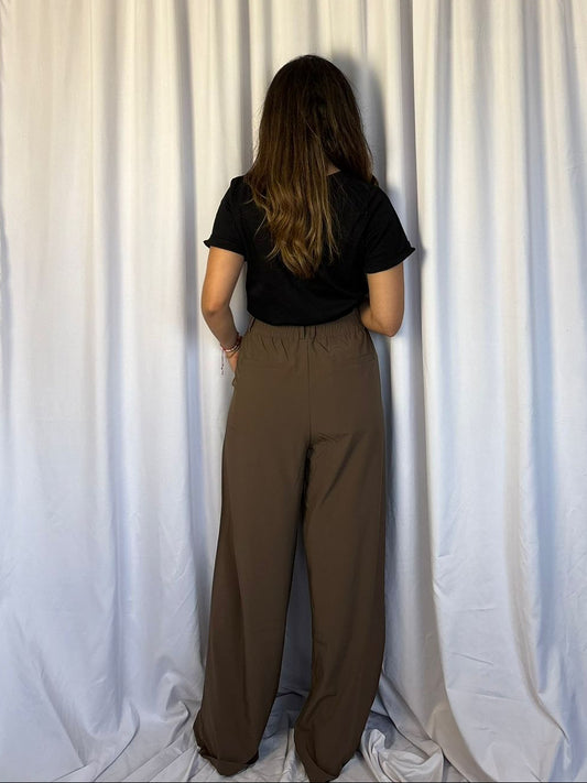 PANTALON WIDE LEG - MARRON