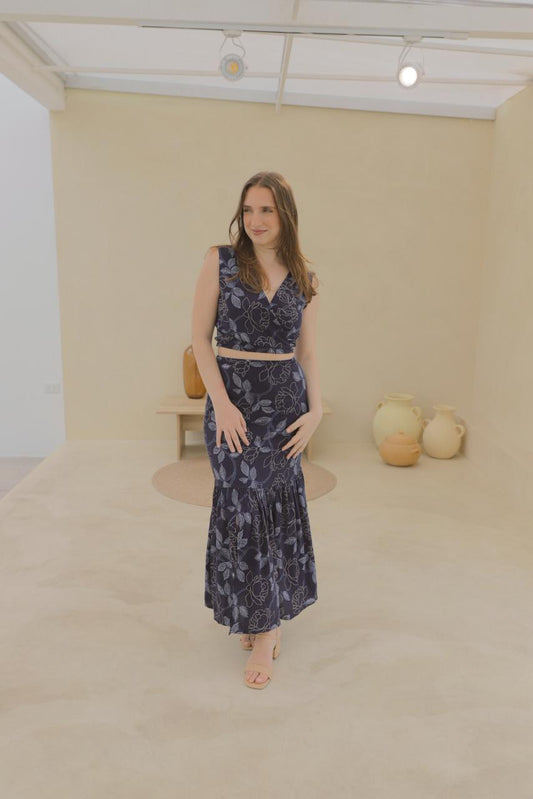 Falda Sirena - Azul floreado