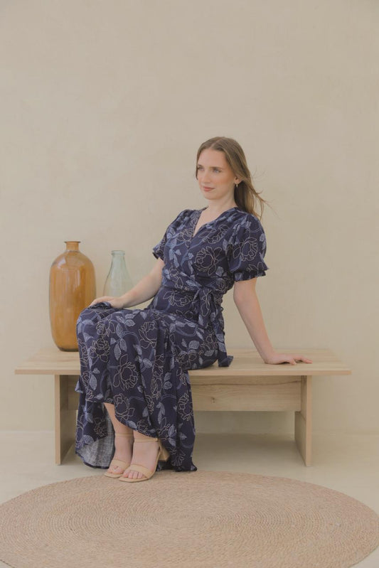 SET FALDA SIRENA / BLUSA HALI - AZUL FLOREADO