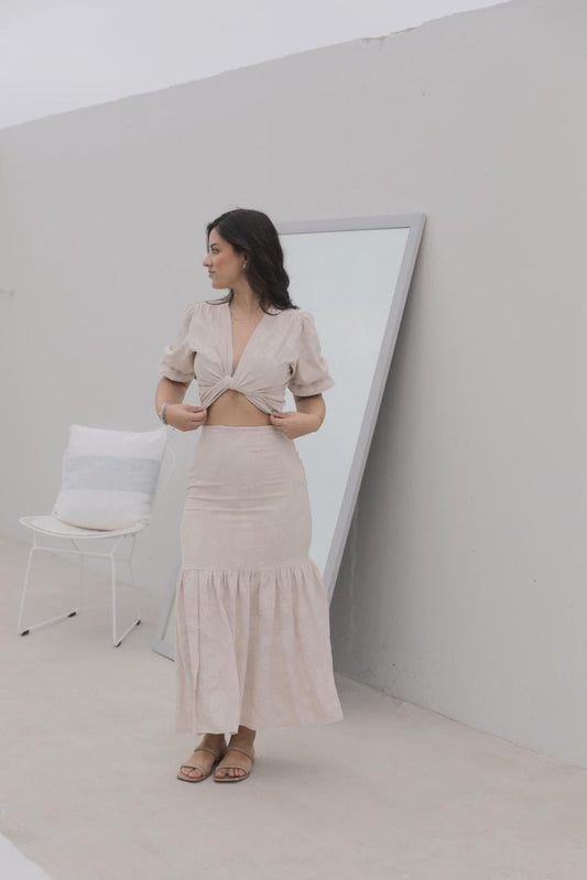 Falda Sirena - Beige floreado