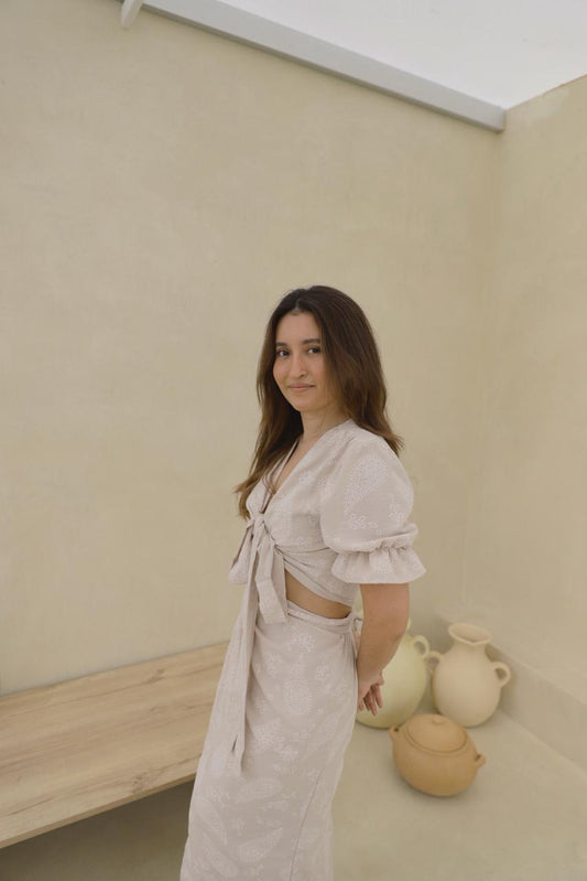 Conjunto Hali - Beige floreado