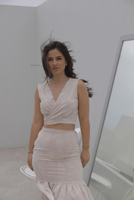 Conjunto Sirena - Beige floreado