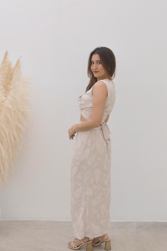 SET FALDA HALI / BLUSA SIRENA - BEIGE FLOREADO