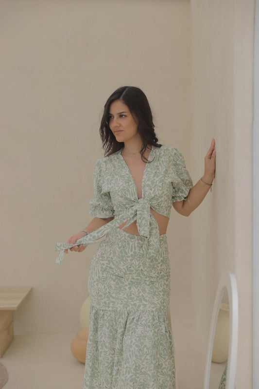 SET FALDA SIRENA / BLUSA HALI - VERDE FLOREADO