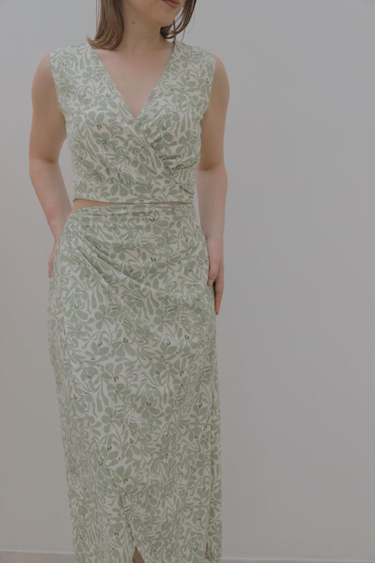 SET FALDA HALI / BLUSA SIRENA - VERDE FLOREADA