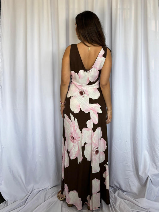 VESTIDO MARRON PAPER HEART FLOREADO - MARRON