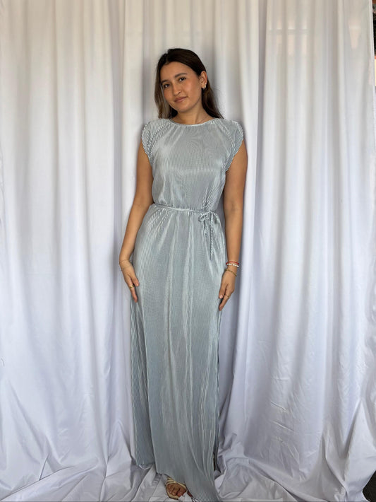 VESTIDO PLIZADO - PLATEADO