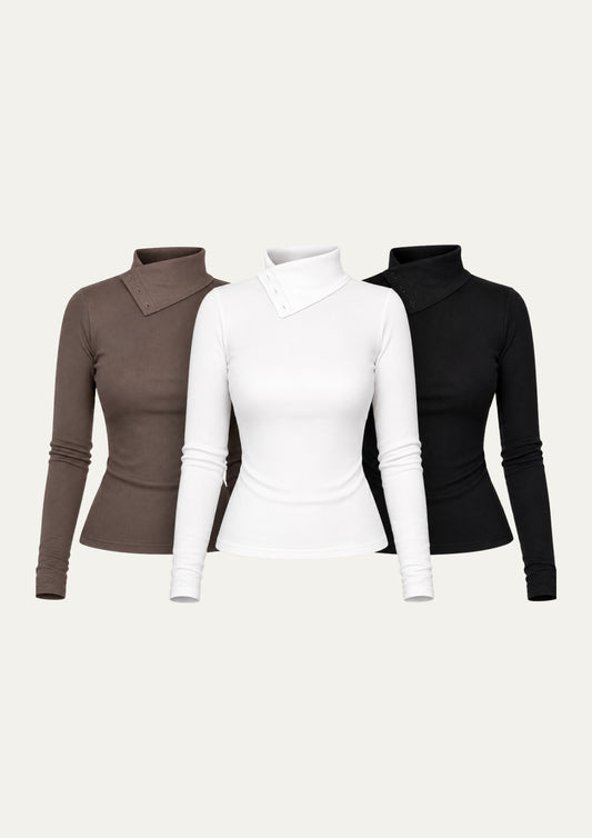 PACK 3 POLOS ATENEA - NEGRO, BLANCO Y COCOA