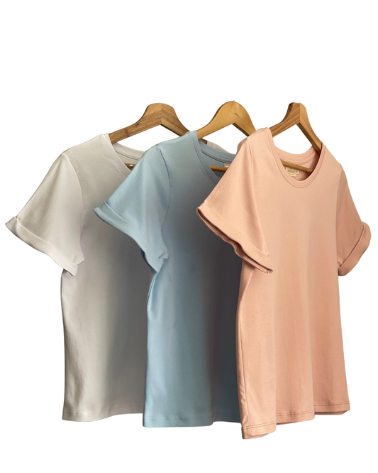 PACK 3 POLOS ARIA - BLANCO, CELESTE Y ROSADO PASTEL