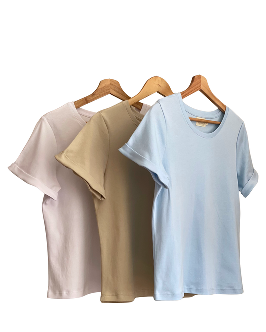 PACK 3 POLOS ARIA - BLANCO, ARENA y  CELESTE PASTEL