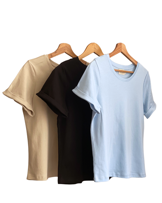 PACK 3 POLOS ARIA - ARENA. NEGRO Y CELESTE PASTEL