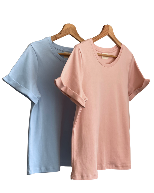 PACK 2 POLOS ARIA - CELESTE PASTEL Y ROSADO PASTEL
