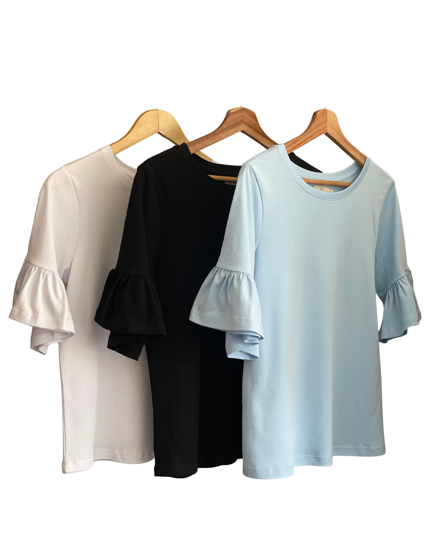 PACK 3 POLOS OLIVIA 2.0 - BLANCO, NEGRO y CELESTE PASTEL