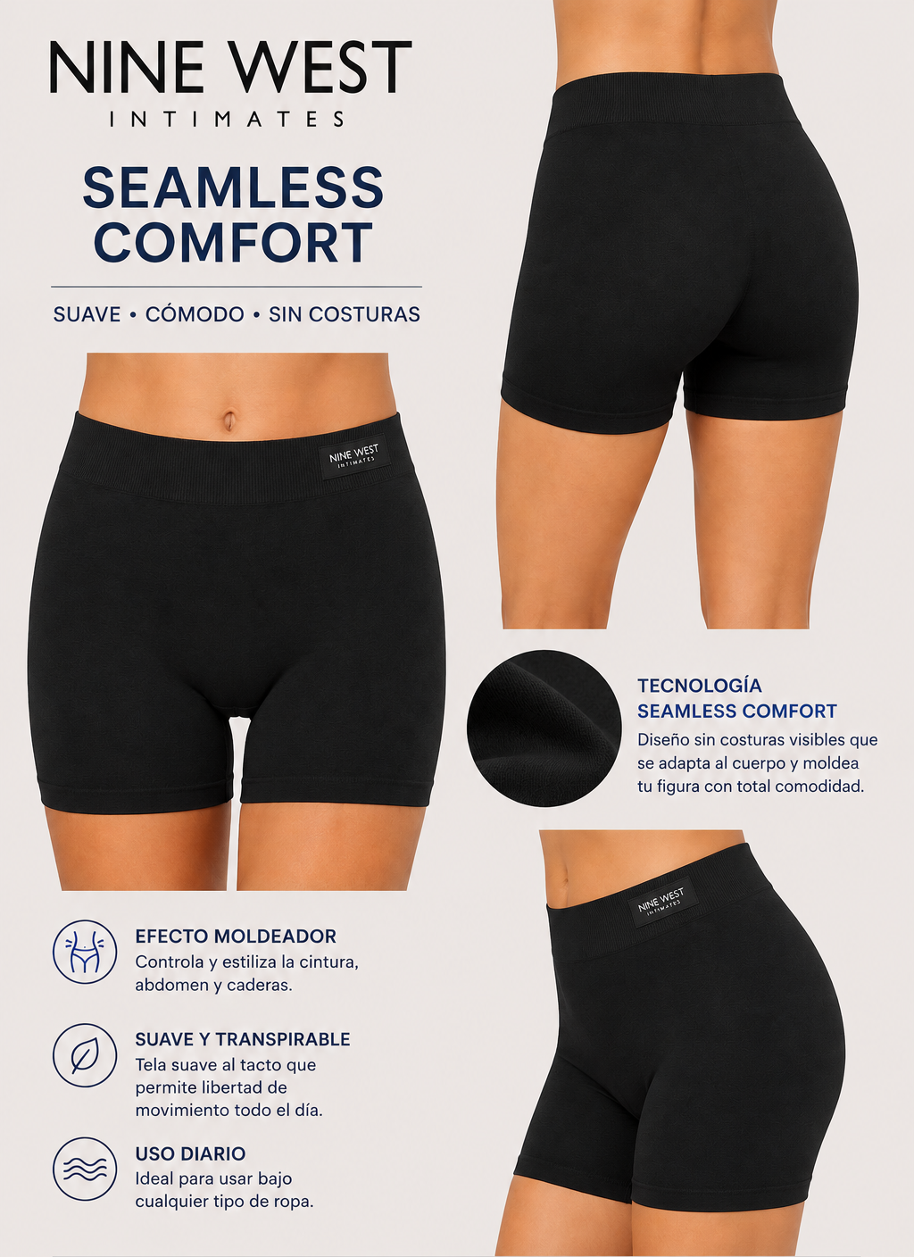 SHAPE SHORT NINE WEST SEAMLESS COMFORT- NEGRO