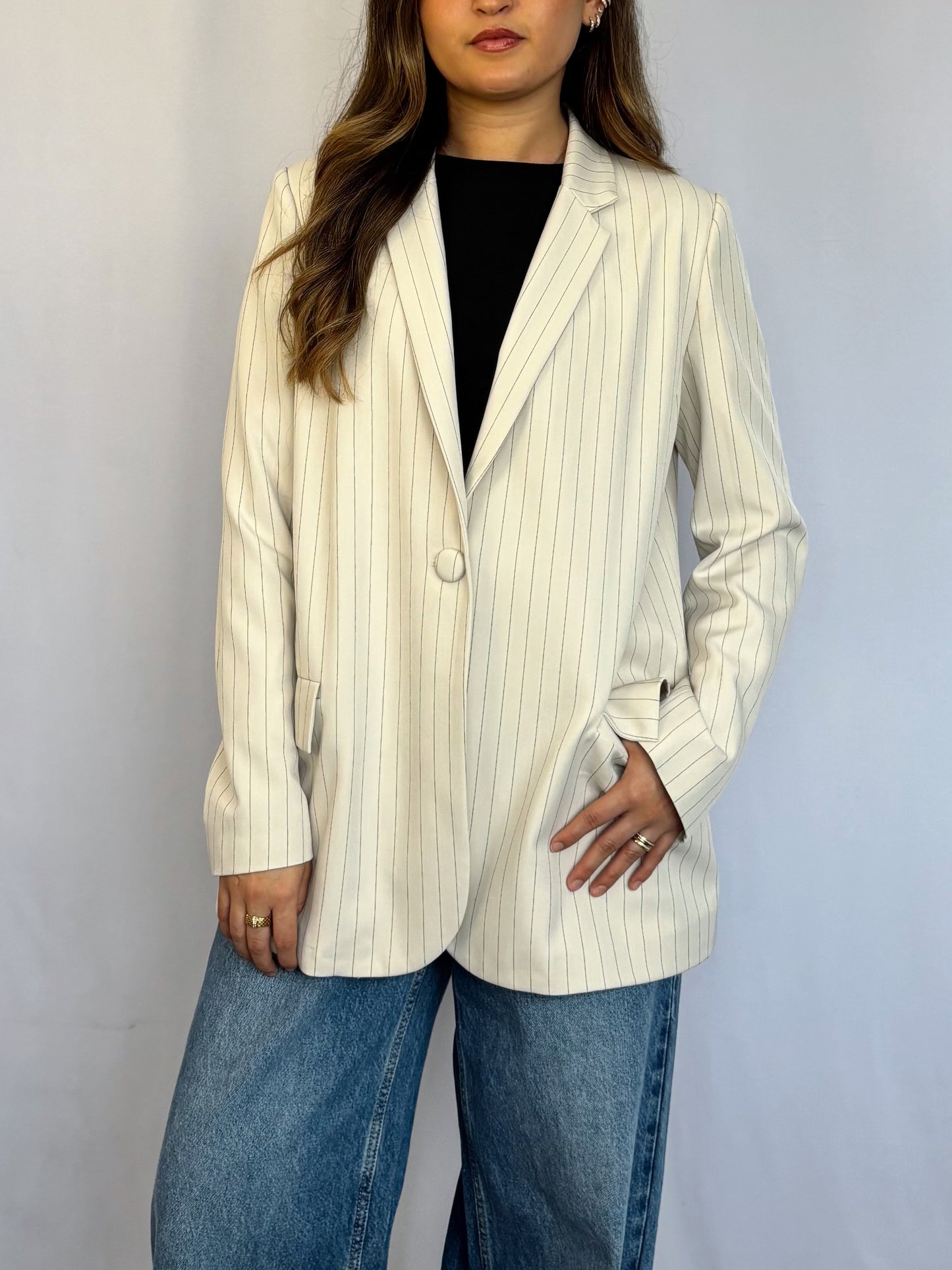Blazer Amalia Oversized - Crema rayado