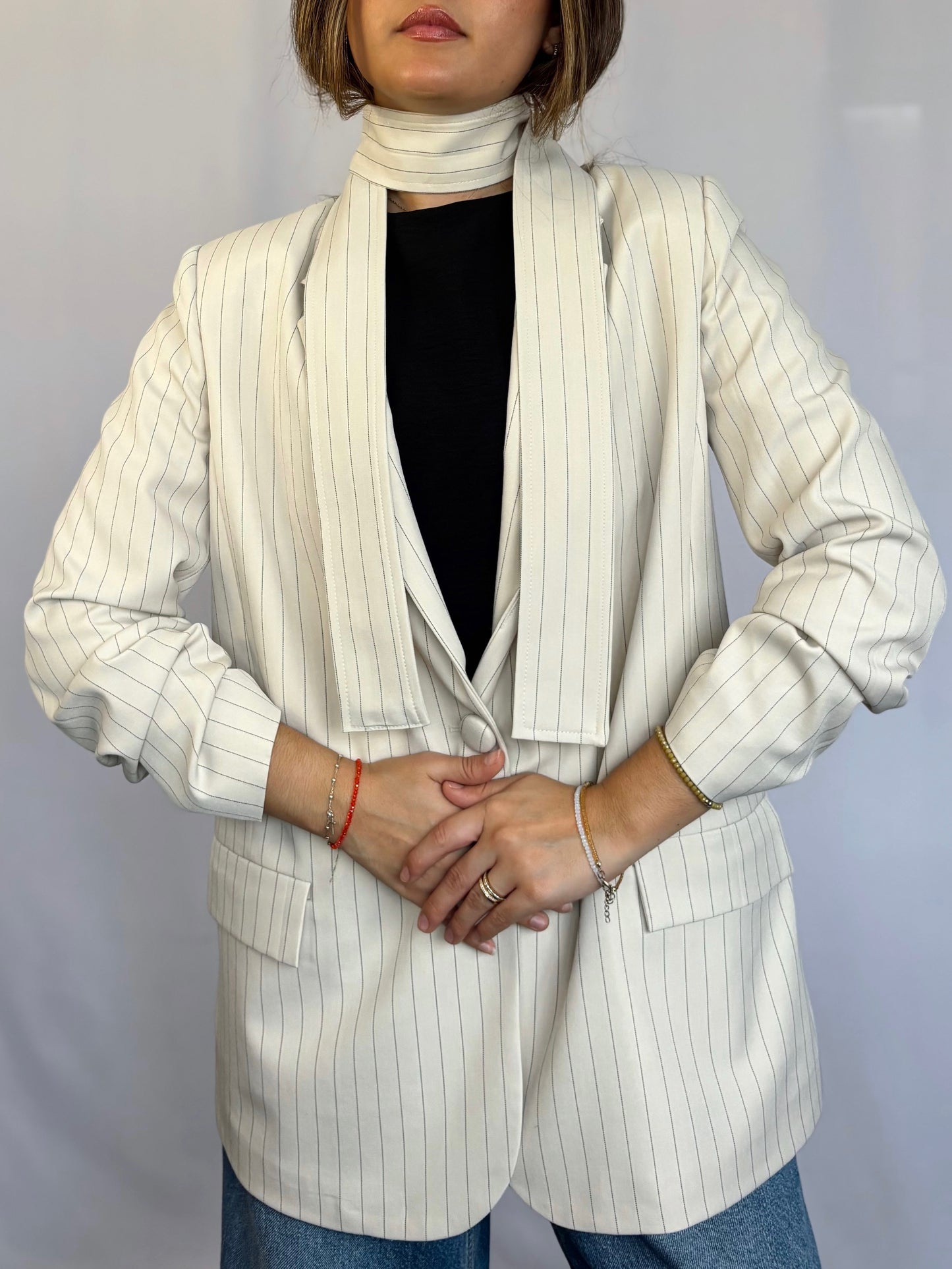 Blazer Amalia Oversized - Crema rayado