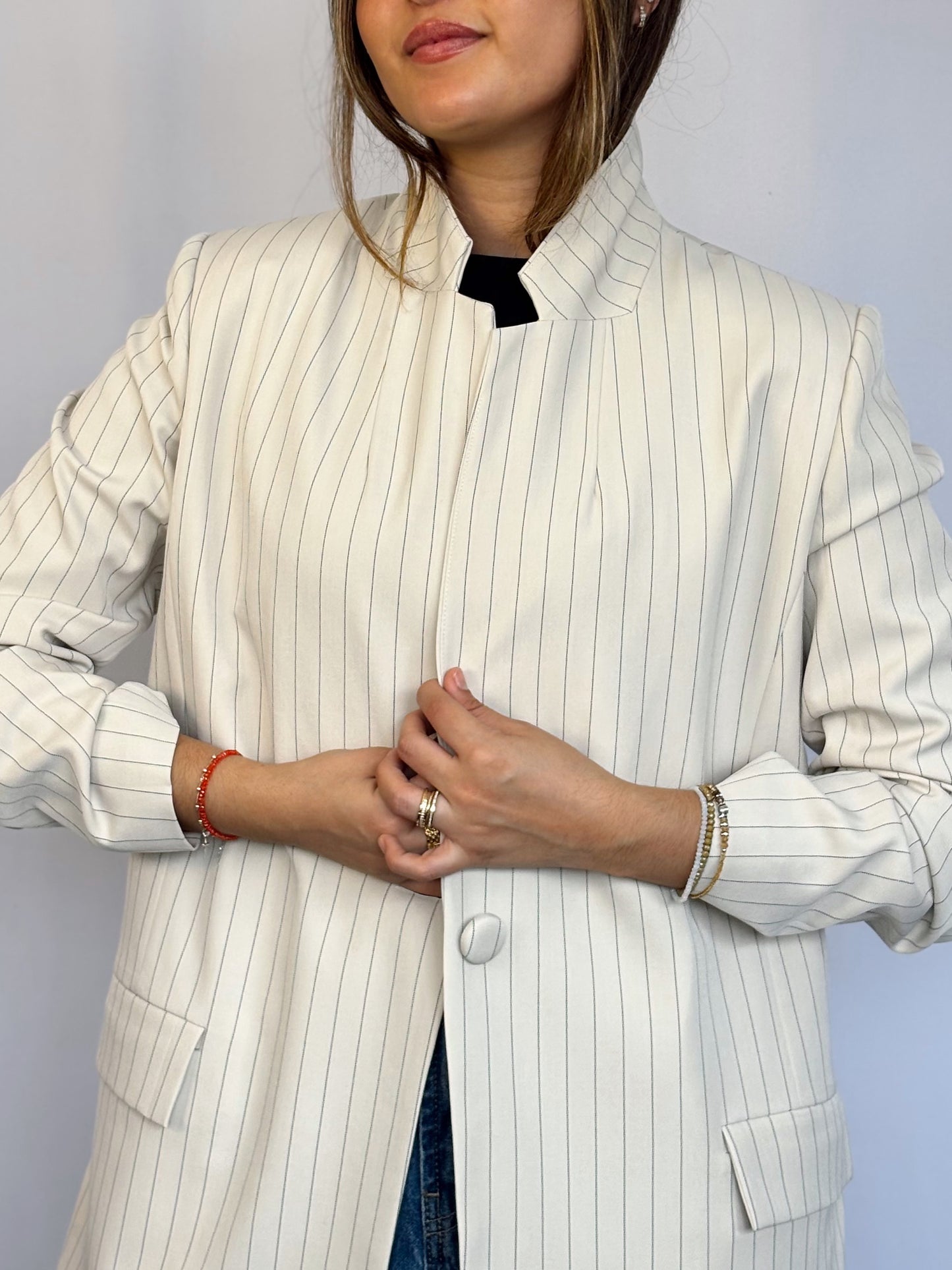 Blazer Amalia Oversized - Crema rayado
