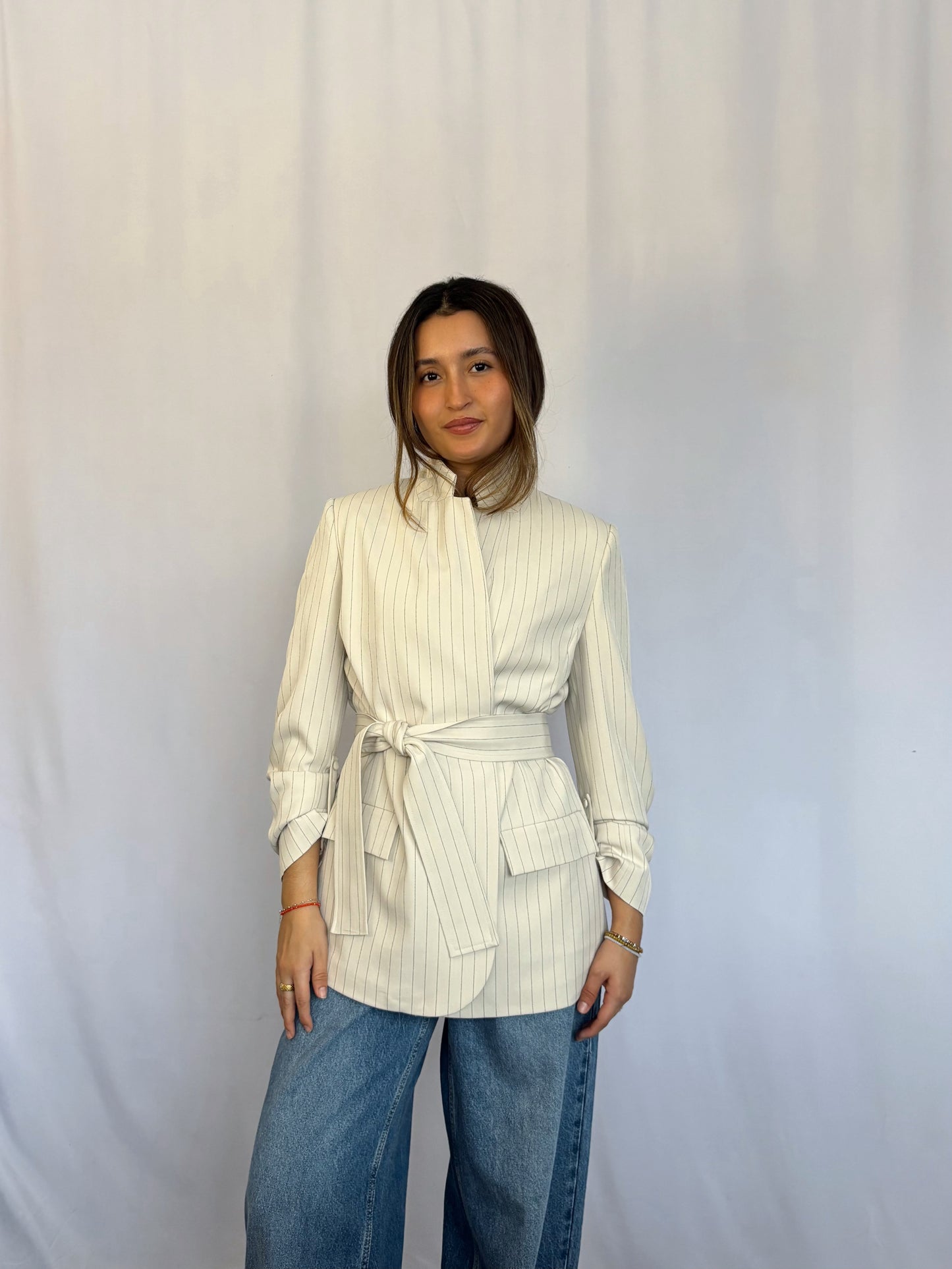 Blazer Amalia Oversized - Crema rayado