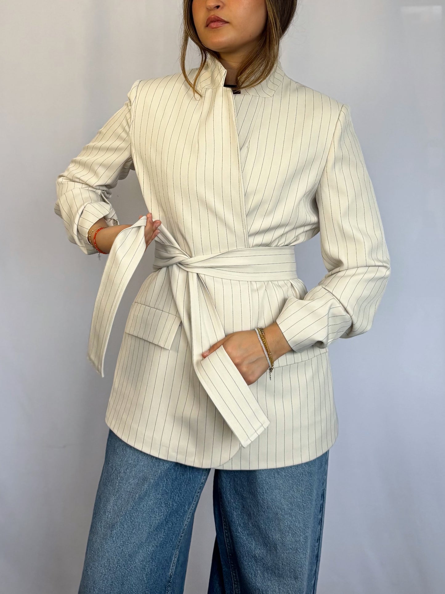 Blazer Amalia Oversized - Crema rayado