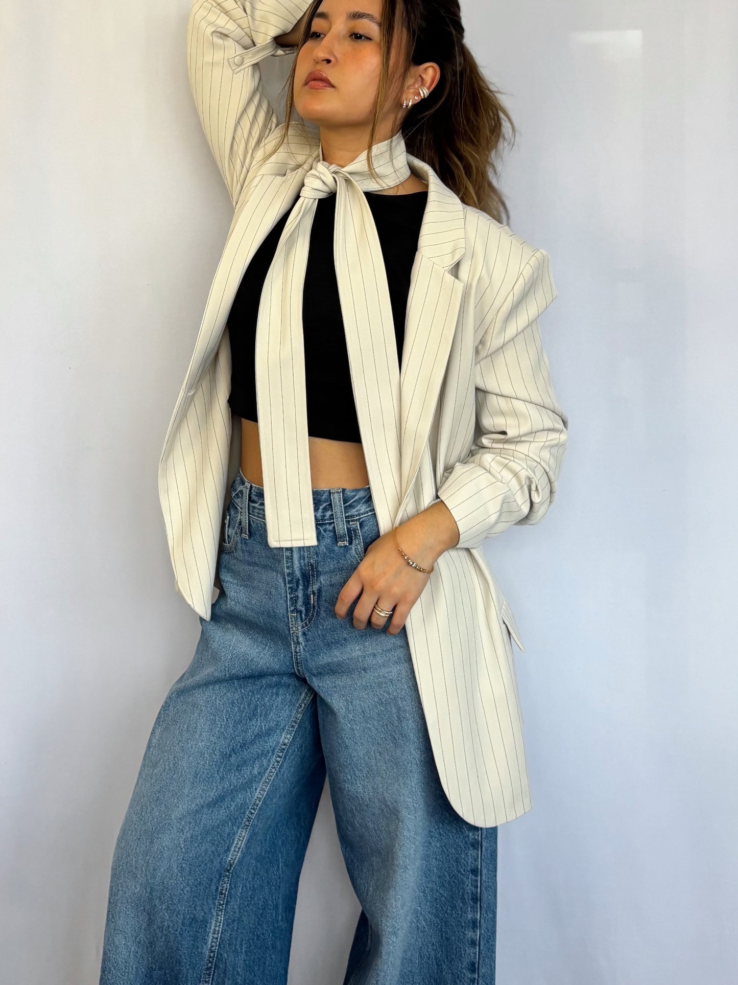 Blazer Amalia Oversized - Crema rayado