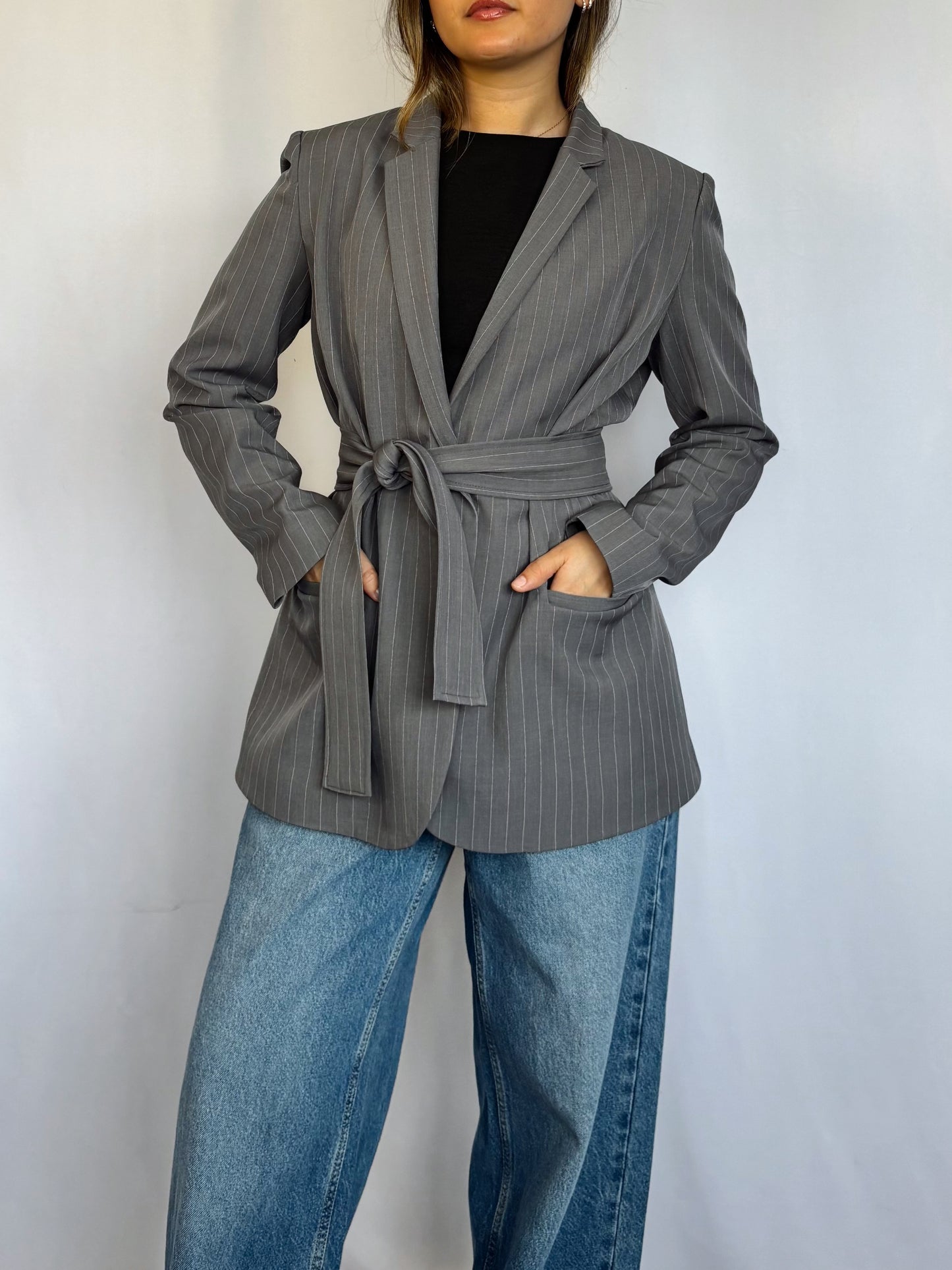 Blazer Amalia Oversized - Gris rayado