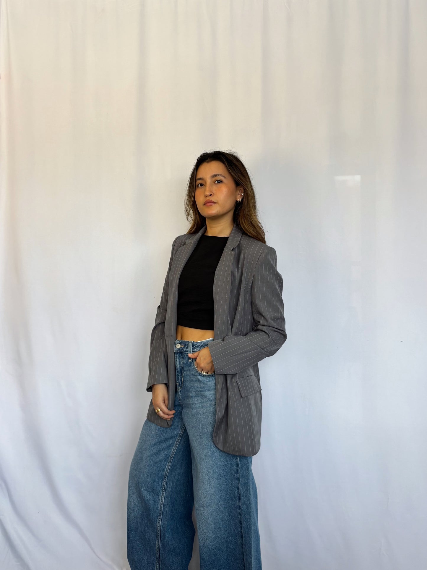 Blazer Amalia Oversized - Gris rayado