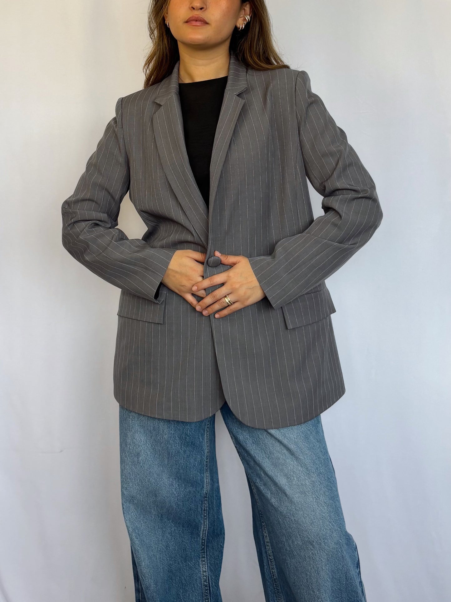 Blazer Amalia Oversized - Gris rayado