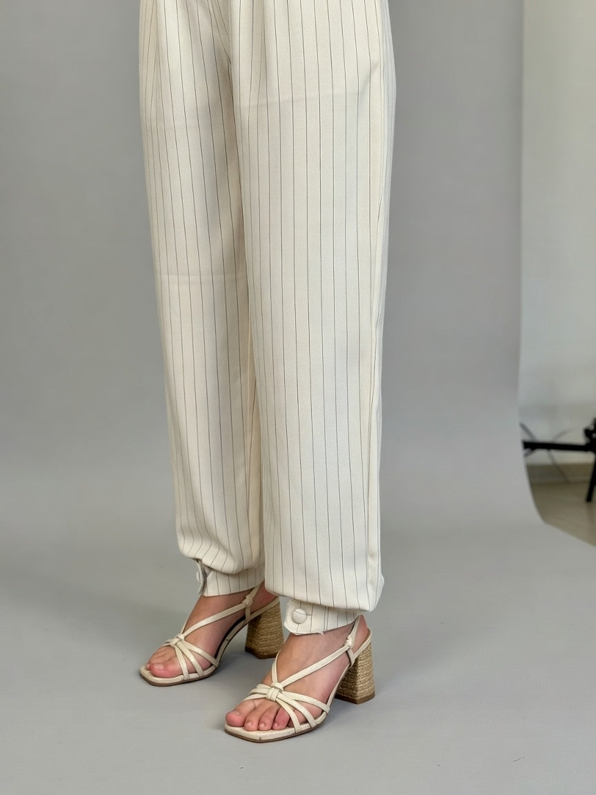 Pantalón Amalia - Crema rayado