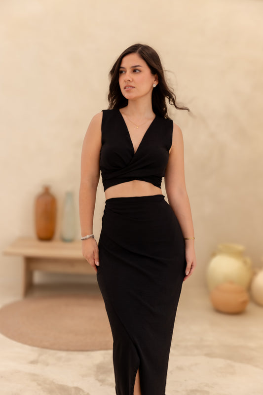 SET FALDA HALI / BLUSA SIRENA - NEGRO