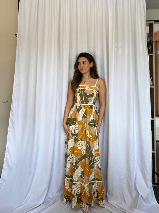 VESTIDO SINCERELY JULES HOJAS - MOSTAZA