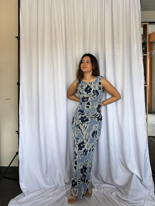 VESTIDO NICOLLE MILLER FLOREADO - CELESTE