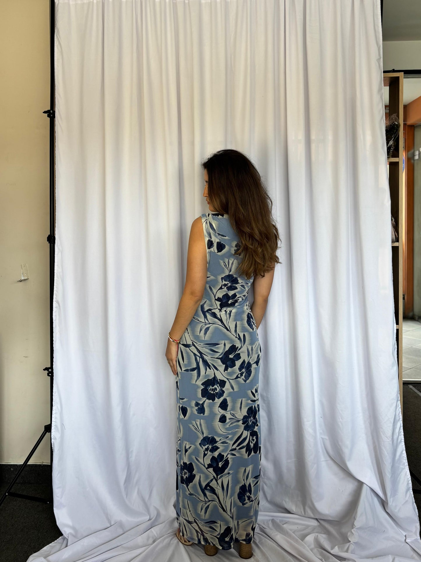 VESTIDO NICOLLE MILLER FLOREADO - CELESTE
