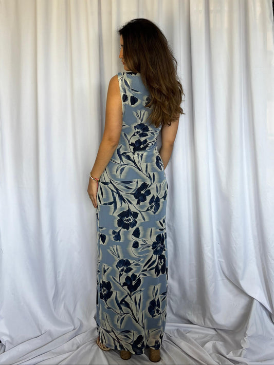 VESTIDO NICOLLE MILLER FLOREADO - CELESTE