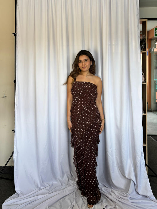 VESTIDO STRAPLESS SINCERELY JULES  LUNARES - MARRON