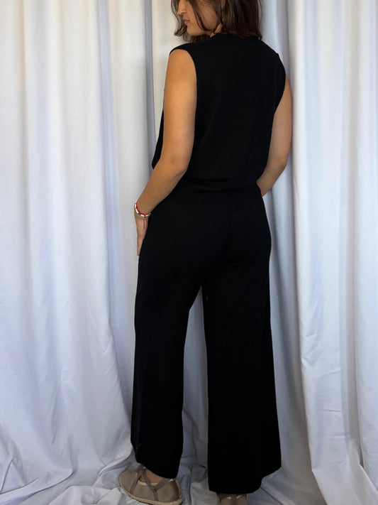 CONJUNTO TEJIDO SIONI FLORES - NEGRO
