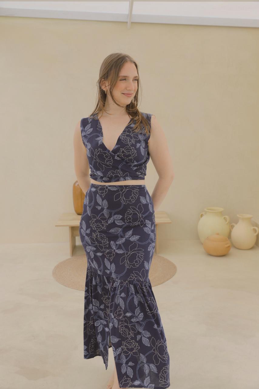 Falda Sirena - Azul floreado