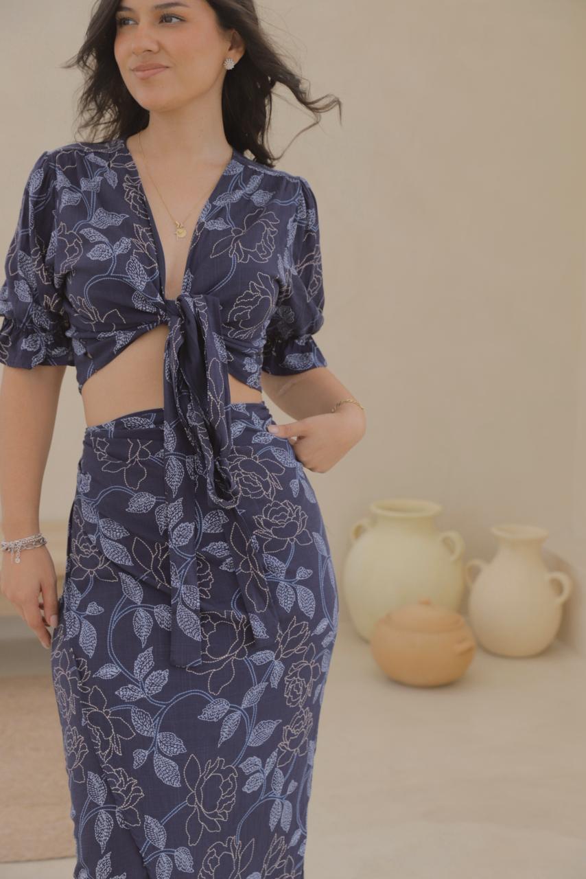 Conjunto Hali - Azul floreado