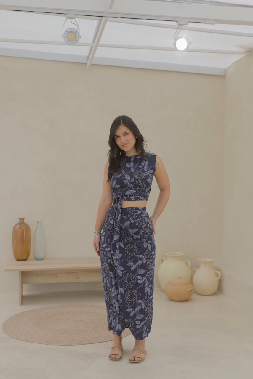 SET FALDA HALI / BLUSA SIRENA - AZUL FLOREADO