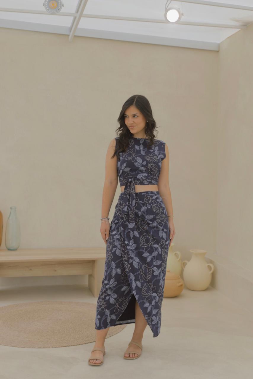 SET FALDA HALI / BLUSA SIRENA - AZUL FLOREADO