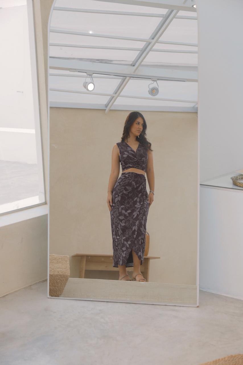 SET FALDA HALI / BLUSA SIRENA - AZUL FLOREADO