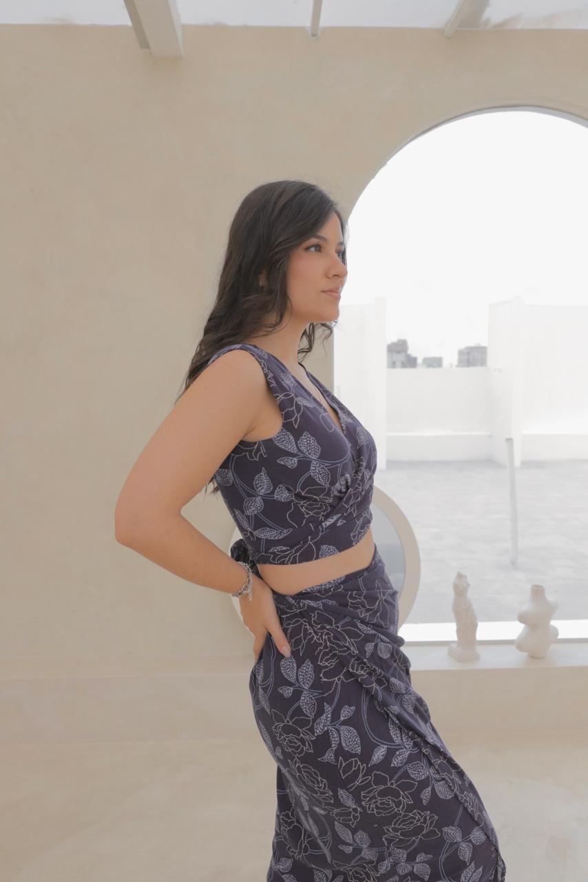 SET FALDA HALI / BLUSA SIRENA - AZUL FLOREADO