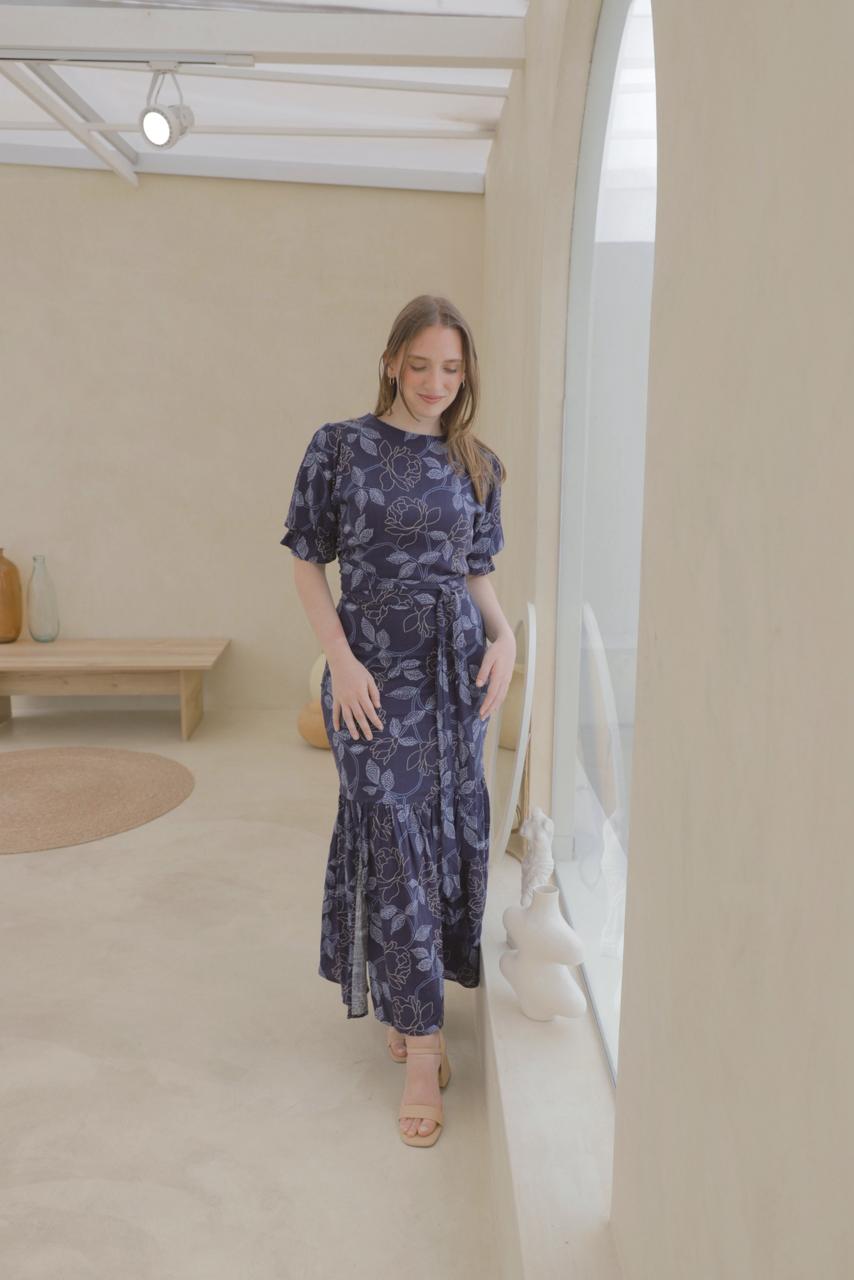 SET FALDA SIRENA / BLUSA HALI - AZUL FLOREADO