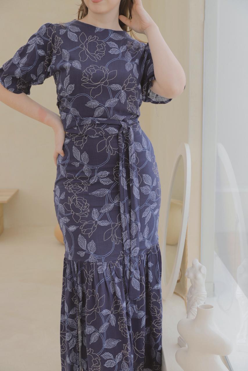 SET FALDA SIRENA / BLUSA HALI - AZUL FLOREADO