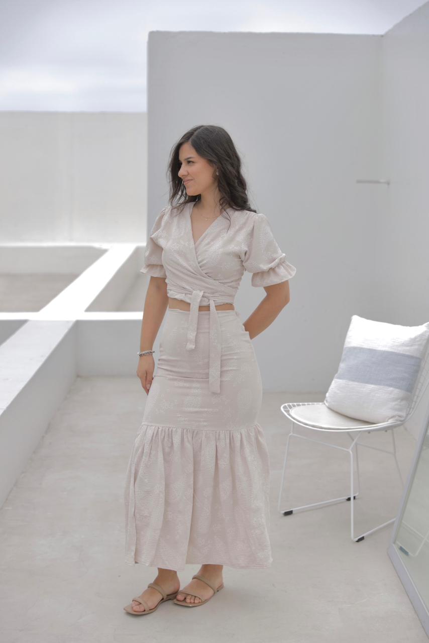 Falda Sirena - Beige floreado