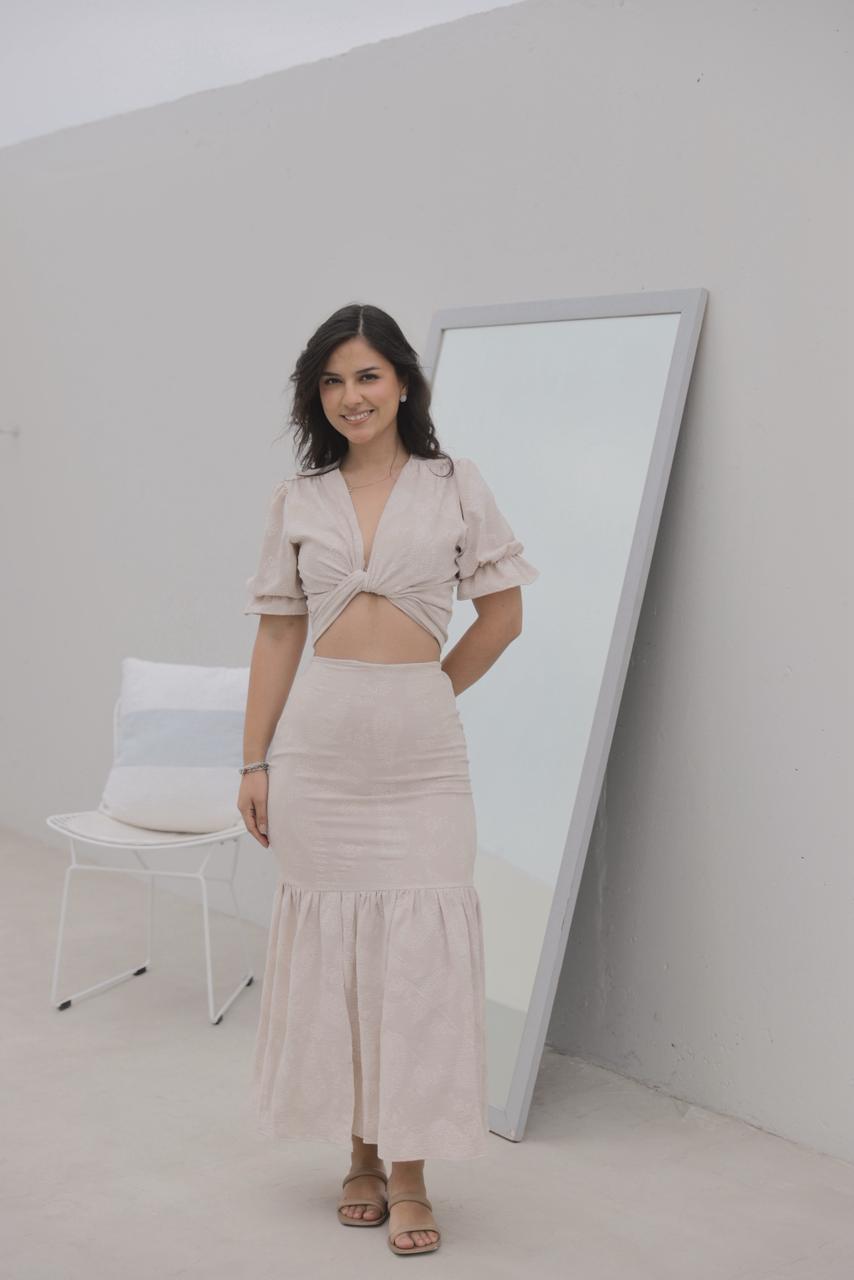 Falda Sirena - Beige floreado
