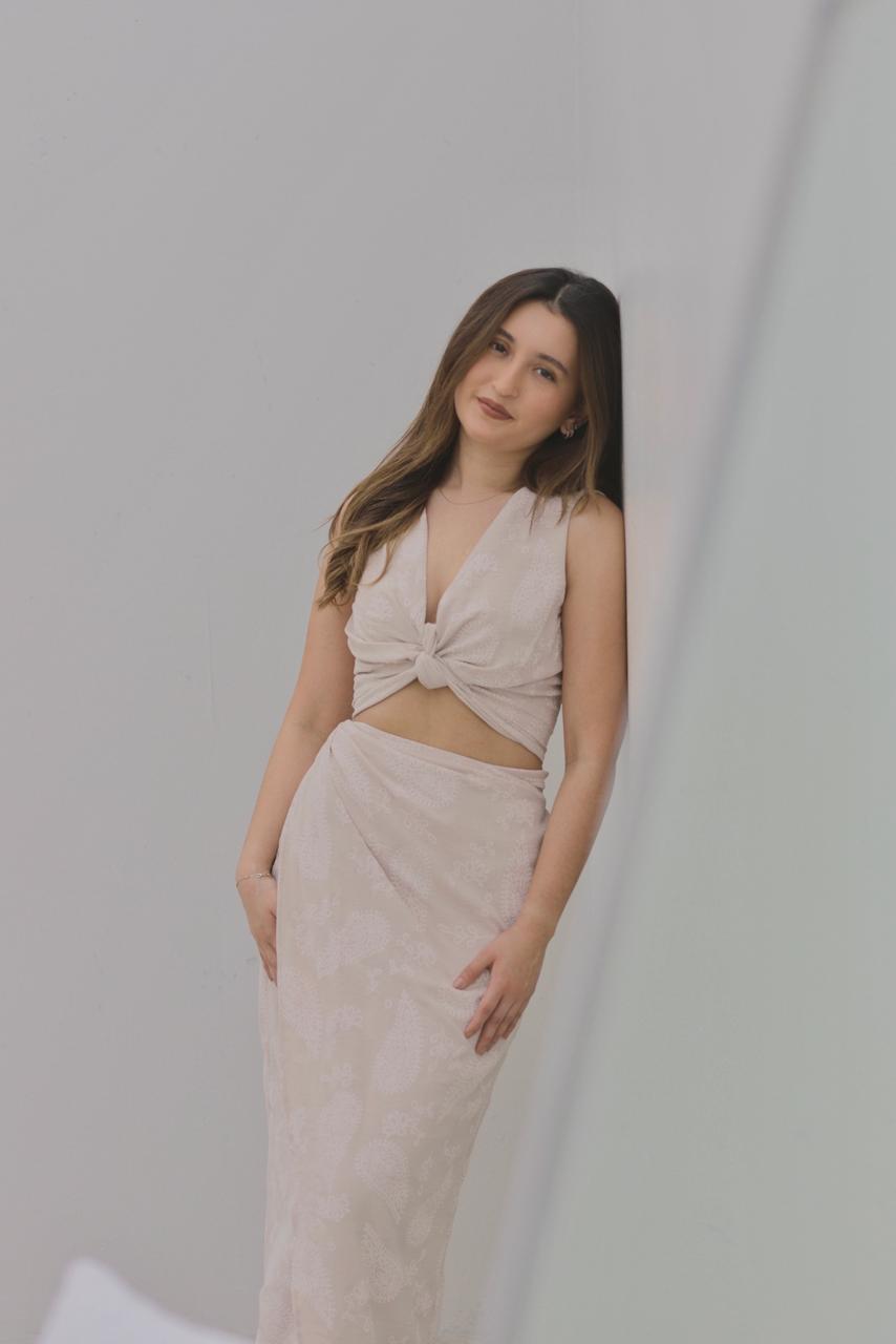 SET FALDA HALI / BLUSA SIRENA - BEIGE FLOREADO